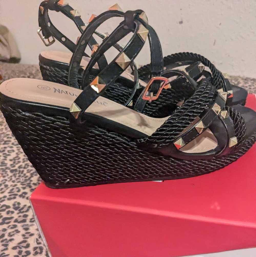 Nature Breeze Black Wedge Sandals, size 8,5  (Purchased from Closet Candy)
